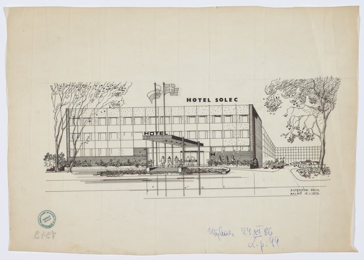 Hotel Solec, ul. Zagórna, widok perspektywiczny elewacji frontowej