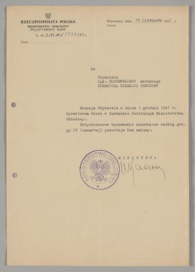 Pismo skierowane do Antoniego Olszewskiego