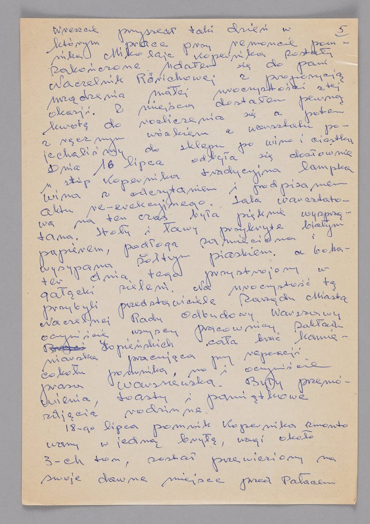 Relacja Jerzego Chojnackiego z prac naprawczych jakie prowadził przy pomniku Mikołaja Kopernika w Warszawie