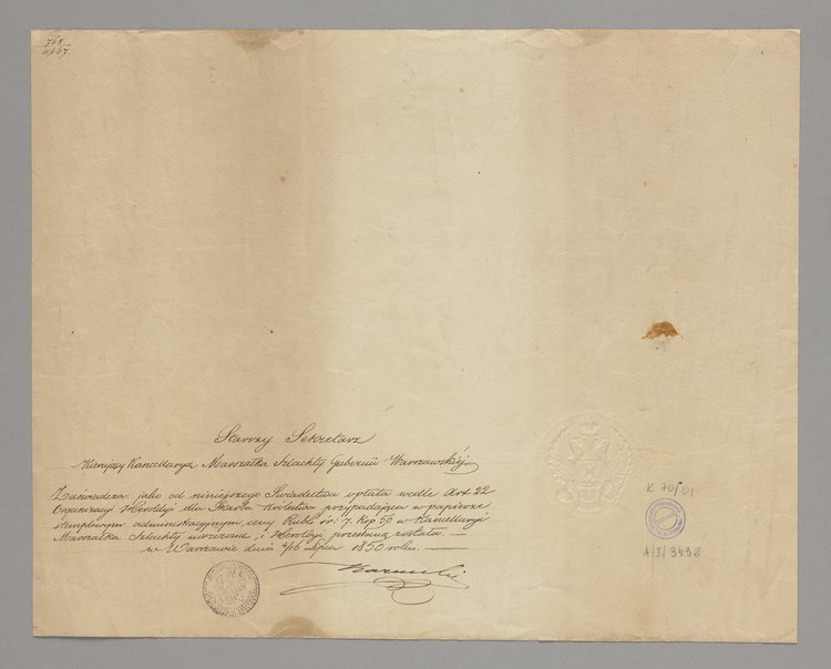 Świadectwo uznania za szlachcica wystawione Baltazarowi Józefowi Ochimowskiemu herbu Doliwa