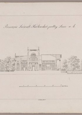 Przecięcie Łazienek Królewskich podług linie a.b. (Przekrój Pałacu na Wyspie)