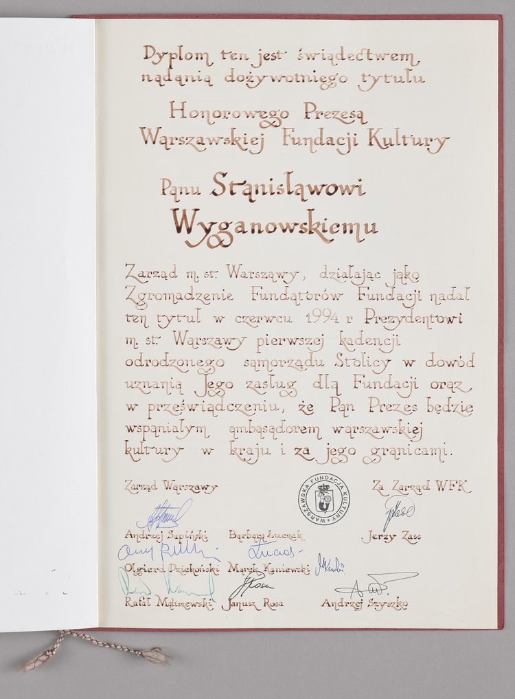 Dyplom nadany Stanisławowi Wyganowskiemu