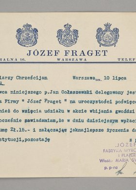 Pismo skierowane do Cechu Kotlarzy Chrześcijan