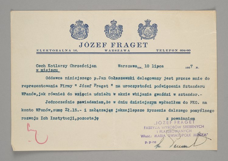 Pismo skierowane do Cechu Kotlarzy Chrześcijan