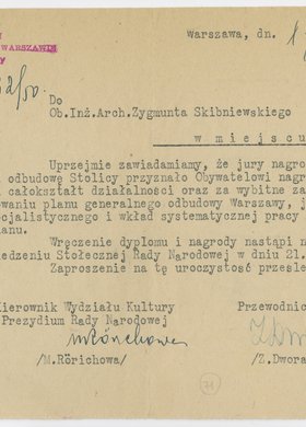 Pismo skierowane do Zbigniewa Skibniewskiego