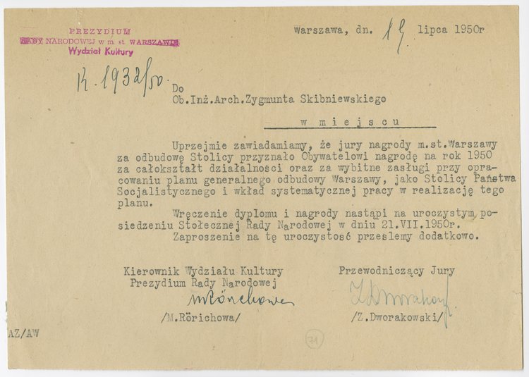 Pismo skierowane do Zbigniewa Skibniewskiego