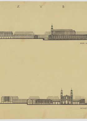 Plac Grzybowski, widok boczny i przekrój