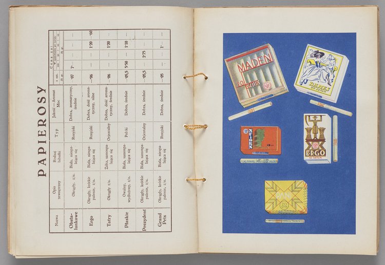 Katalog p.t. 'Co palić w roku 1931. Ilustrowany Katalog Polskiego Monopolu Tytoniowego' wraz z ulotką reklamową papieru papierosowego 'AIDA'