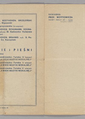 Program muzyczny na grudzień 1942 r. w Kawiarni profesora Bolesława Woytowicza w Warszawie (na Nowym Świecie 27)