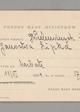 Zaproszenie na herbatę wysłane przez Prezesa Rady Ministrów [Leona Kozłowskiego] dla Tadeusza Nałęcz - Lipki i jego małżonki
