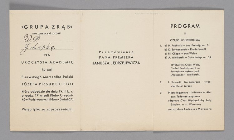 Zaproszenie na uroczystą Akademię ku czci Pierwszego Marszałka Polski Józefa Piłsudskiego