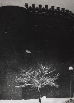 View of the Warsaw Barbican in winter