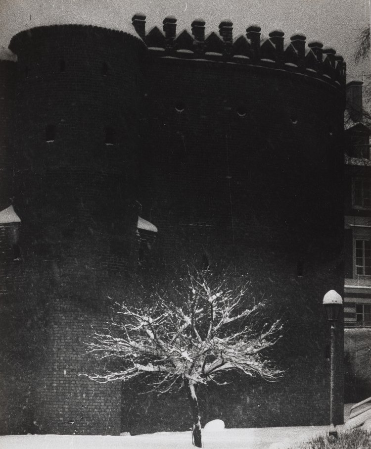 View of the Warsaw Barbican in winter