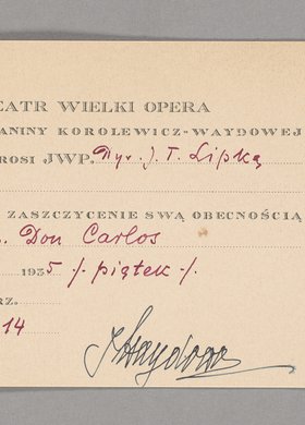 Zaproszenie/Bilet wstępu do Teatru Wielkiego Opery [w Warszawie] na operę "Don Carlos"