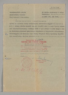 Odpis świadectwa urodzenia Antoniego Stefana Olszewskiego