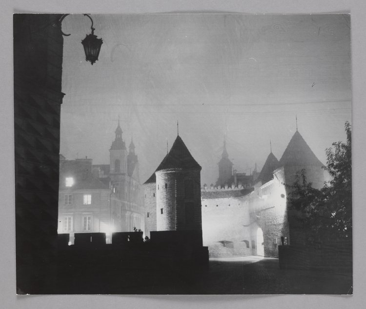 The Warsaw Barbican at night