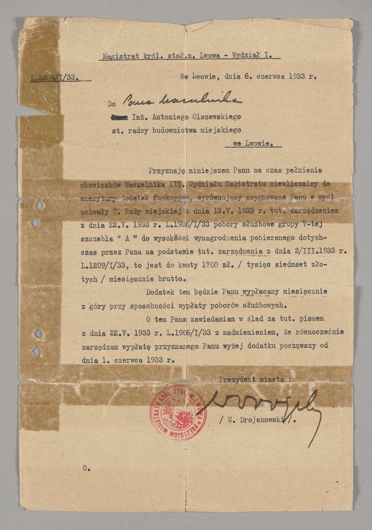 Pismo skierowane do Antoniego Olszewskiego