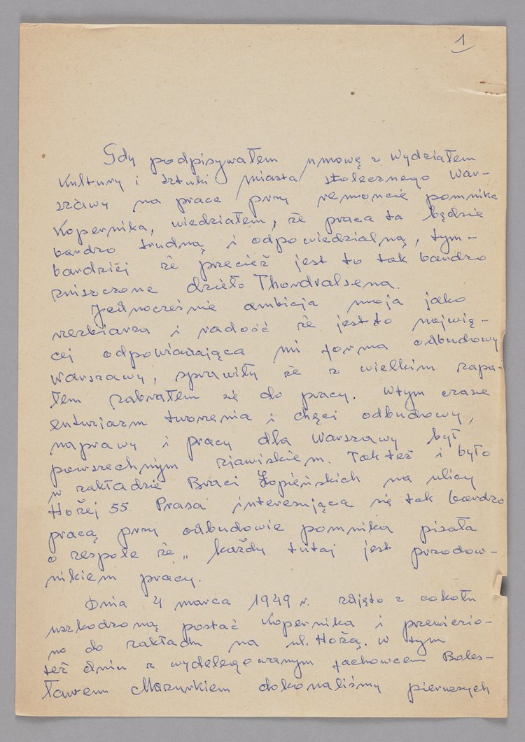 Relacja Jerzego Chojnackiego z prac naprawczych jakie prowadził przy pomniku Mikołaja Kopernika w Warszawie