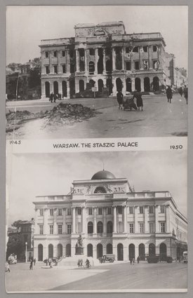 Mozaika zdjęć - pałac Staszica w roku 1945 i 1950