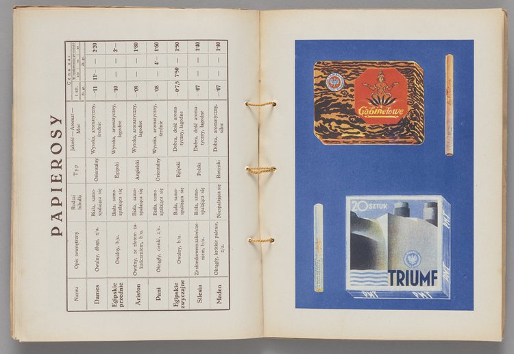 Katalog p.t. 'Co palić w roku 1931. Ilustrowany Katalog Polskiego Monopolu Tytoniowego' wraz z ulotką reklamową papieru papierosowego 'AIDA'