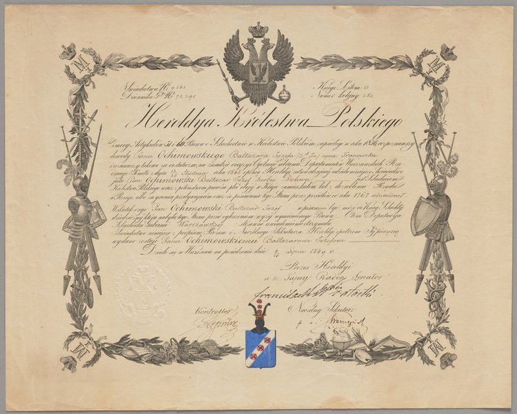 Świadectwo uznania za szlachcica wystawione Baltazarowi Józefowi Ochimowskiemu herbu Doliwa
