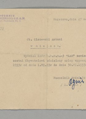 Pismo skierowane do Antoniego Olszewskiego