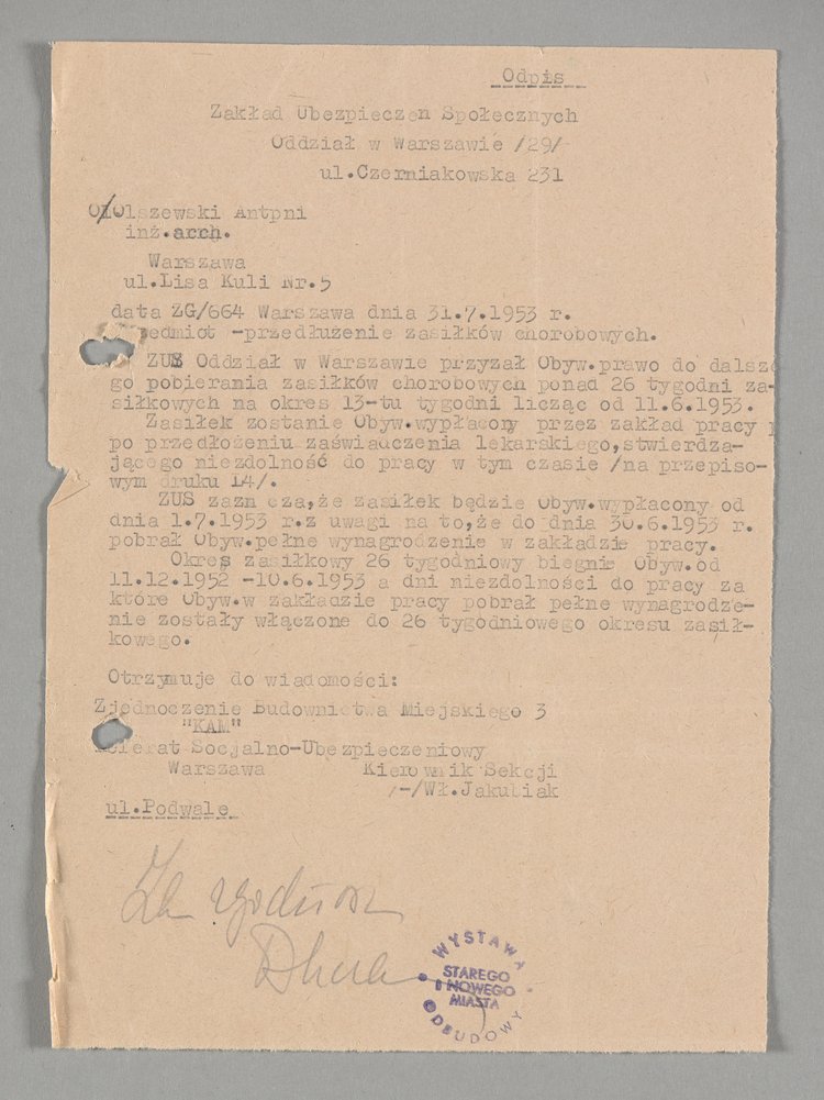 Odpis pisma wysłanego do Antoniego Olszewskiego