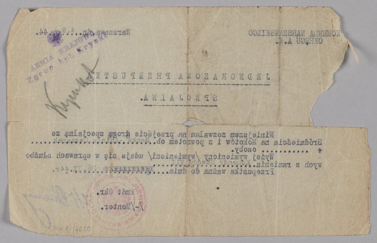 Jednorazowa przepustka specjalna wystawiona dla Anieli Owczarek, 'Hanki'