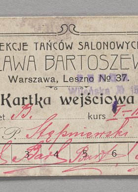 Kartka wejściowa na Lekcje Tańców Salonowych Wacława Bartoszewicza