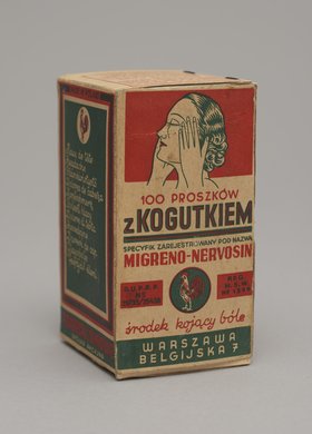 Pudełko firmowe po proszkach z kogutkiem