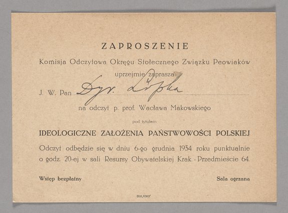 Zaproszenie na odczyt prof. Wacława Makowskiego pt. "Ideologiczne Założenia Państwowości Polskiej"