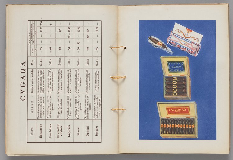 Katalog p.t. 'Co palić w roku 1931. Ilustrowany Katalog Polskiego Monopolu Tytoniowego' wraz z ulotką reklamową papieru papierosowego 'AIDA'
