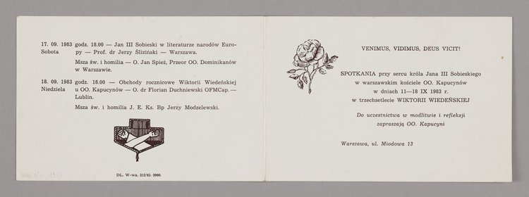 Program spotkań przy sercu króla Jana III Sobieskiego w warszawskim kościele oo. Kapucynów z okazji trzechsetlecia Wiktorii Wiedeńskiej