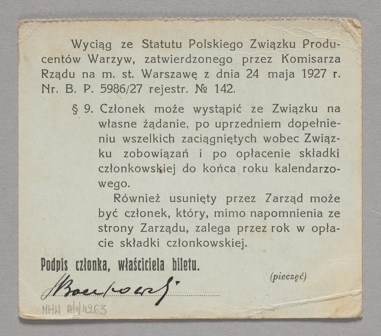 Legitymacja członkowska Stanisława Boczkowskiego