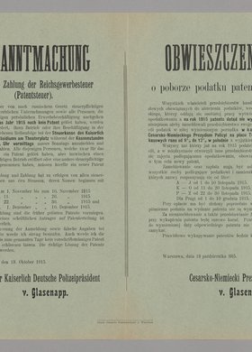 Bekanntmachung / Obwieszczenie o poborze podatku patentowego