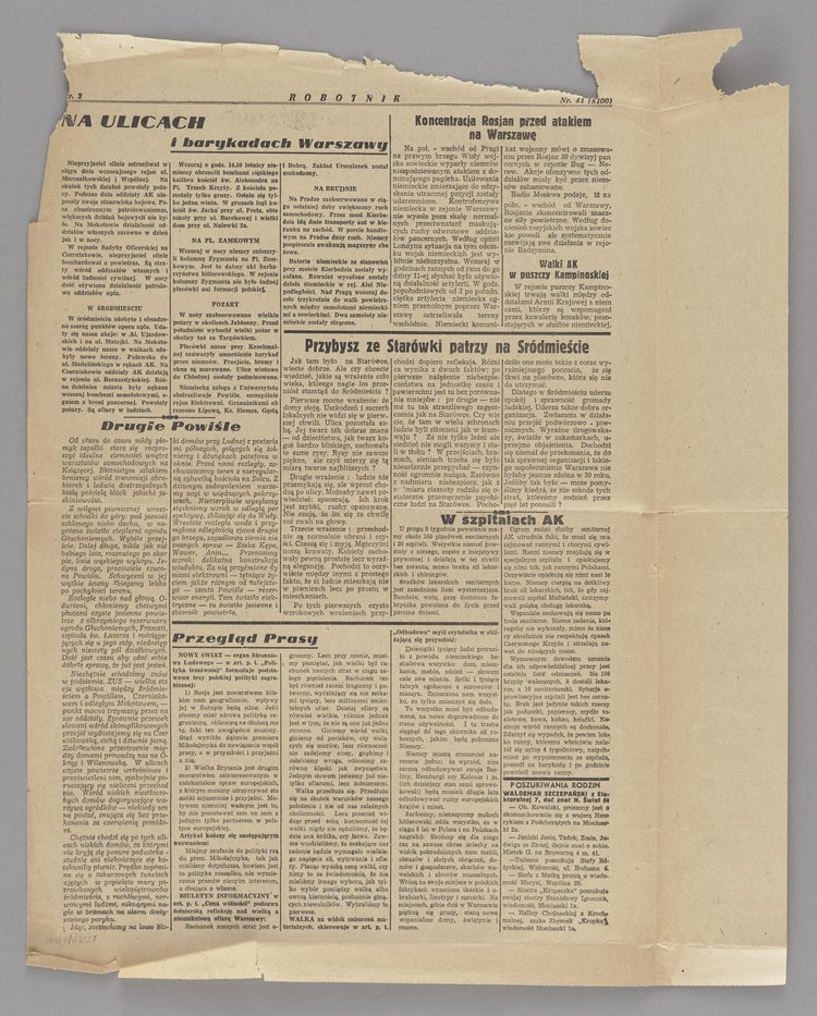Gazeta p.t. "Robotnik. Centralny Organ P.P.S.", nr 41 (8100) z 3 września 1944 r.