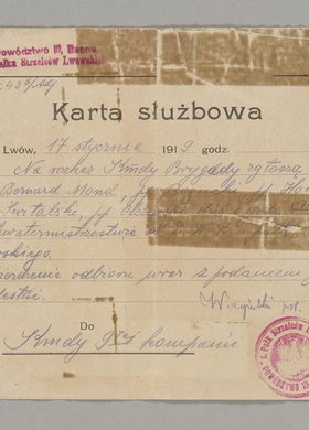 Karta służbowa Dowództwa III Baonu 1 Pułku Strzelców Lwowskich