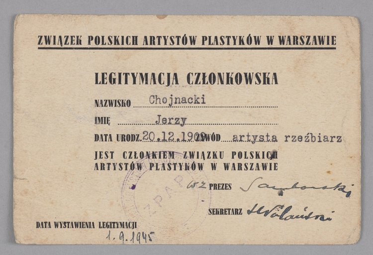 Legitymacja członkowska Jerzego Chojnackiego