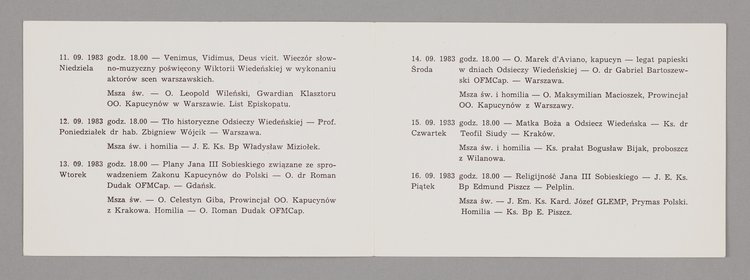 Program spotkań przy sercu króla Jana III Sobieskiego w warszawskim kościele oo. Kapucynów z okazji trzechsetlecia Wiktorii Wiedeńskiej