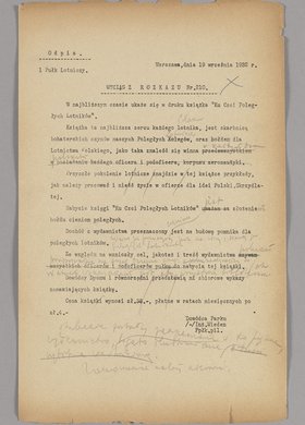 Odpis wyciągu z rozkazu dowódcy 1 Pułku Lotniczego w sprawie księgi "Ku Czci Poległych Lotników"
