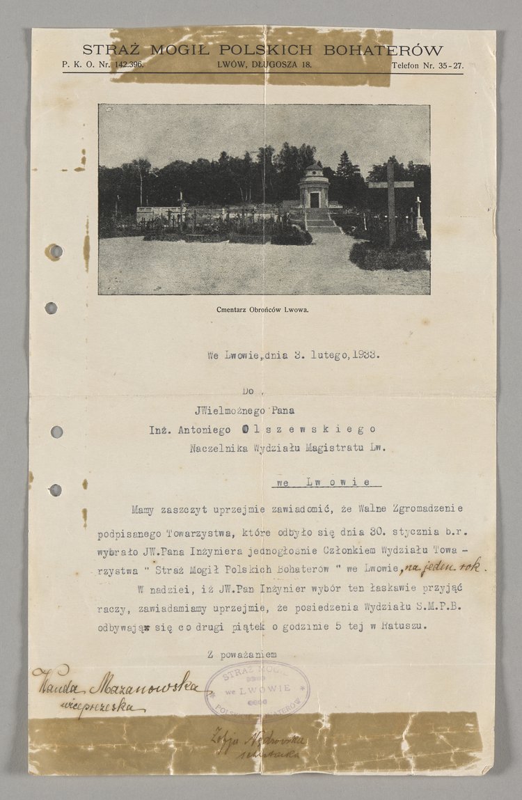 Pismo skierowane do Antoniego Olszewskiego