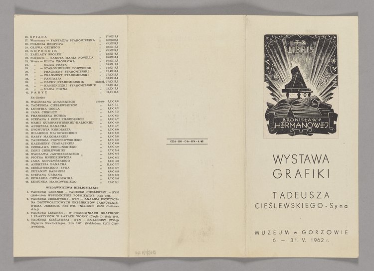 Zaproszenie na Wystawę Grafiki Tadeusza Cieślewskiego - Syna orgnizowaną przez Muzeum w Gorzowie