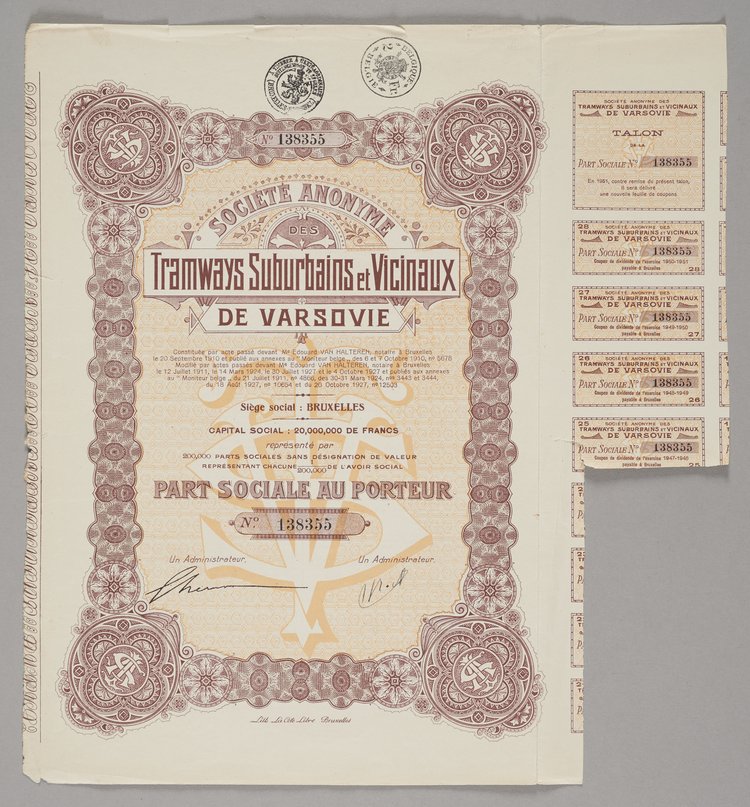 Akcja Société Anonyme des Tramways Suburbains et Vicinaux de Varsovie
