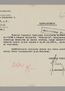 Entscheidung/Zaświadczenie wystawione Benedyktowi Pajączkowskiemu