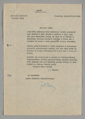 Odpis pisma wysłanego do Antoniego Olszewskiego