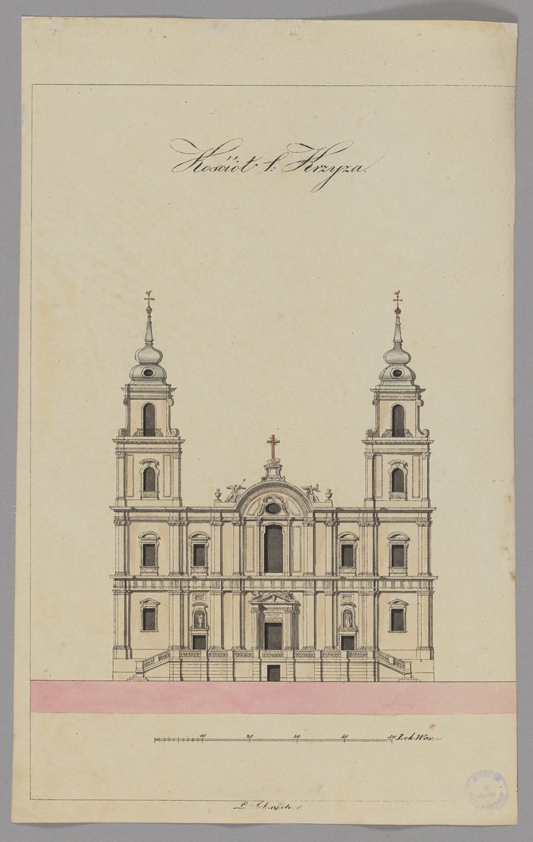 Kościół Św. Krzyża, elewacja frontowa, rysunek pomiarowy