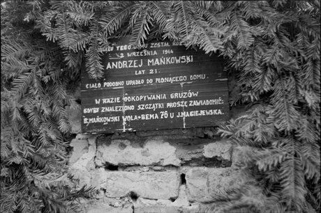 Tabliczka na ścianie zburzonego domu na Podwalu