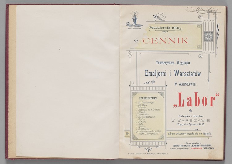 Katalog i cennik wyrobów kuchennych Towarzystwa Akcyjnego Emaljerni i Warsztatów w Warszawie "Labor"