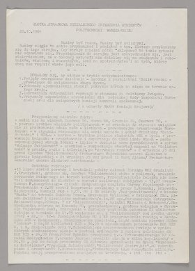 Ulotka strajkowa NZS Politechniki Warszawskiej z postulatami strajkowymi i oceną bieżącej sytuacji politycznej