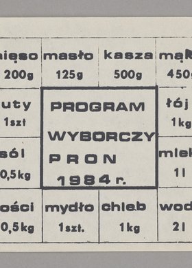 Ulotka opozycyjna w satyryczny sposób krytykująca program wyborczy PRON w 1984 r.